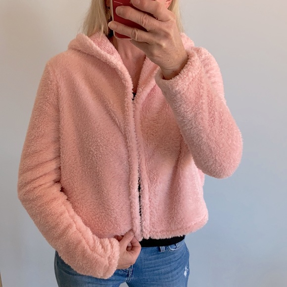 Soft, Fuzzy Pink Open Hooded Jacket - Picture 7 of 9